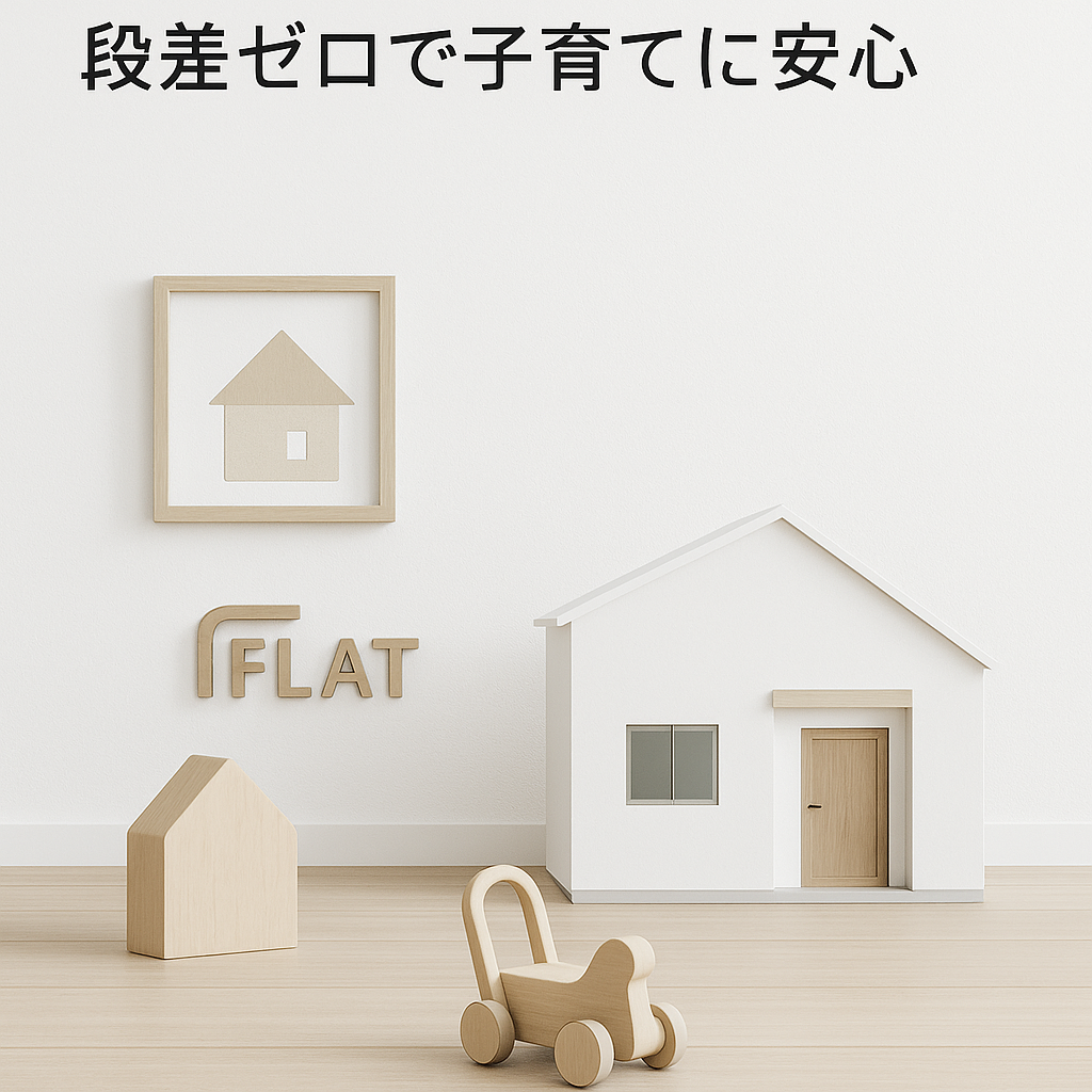 向日市のFLAT新築注文住宅、段差ゼロで子育てに安心